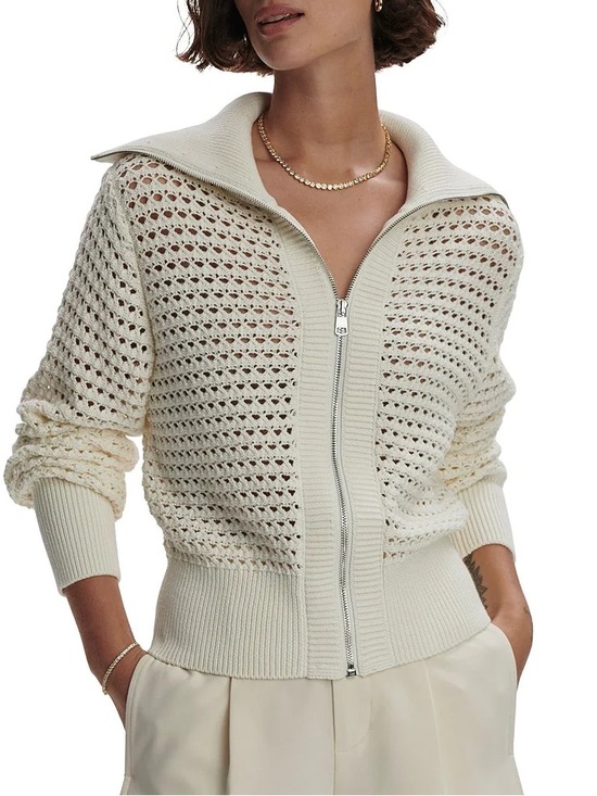 Varley Sweaters - Varley Eloise white pointelle knit full-zip sweater Women’s size Xsmall